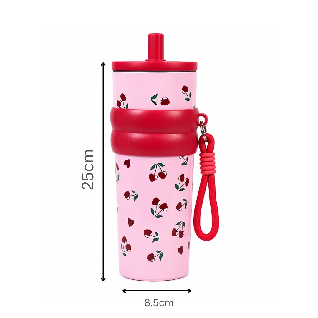 Cherry Blossom Stainless Steel Insulated Tumbler with Straw & Carry Loop