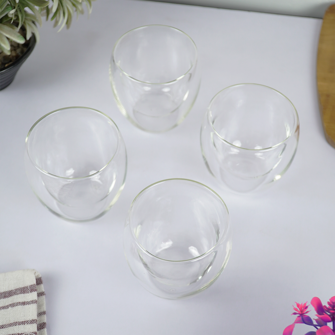 Double Wall Glass Cups | Heat Resistant Clear Glass for Coffee, Tea & Drinks