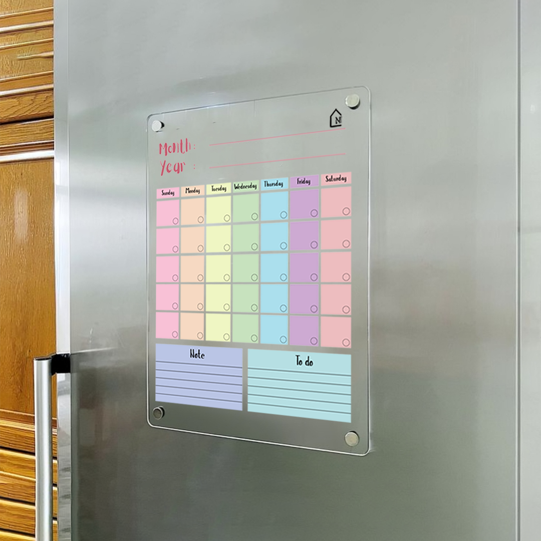 Magnetic Acrylic Monthly Planner Board – Smart, Colorful & Reusable Fridge Organizer