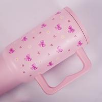 Cute Pastel Pink Tumbler with Bow, Daisy & Heart