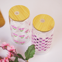 Set-2 Glass Tumbler with Bamboo Lid & Straw