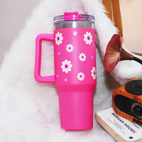 Pink Daisy Stainless Steel Floral Tumbler