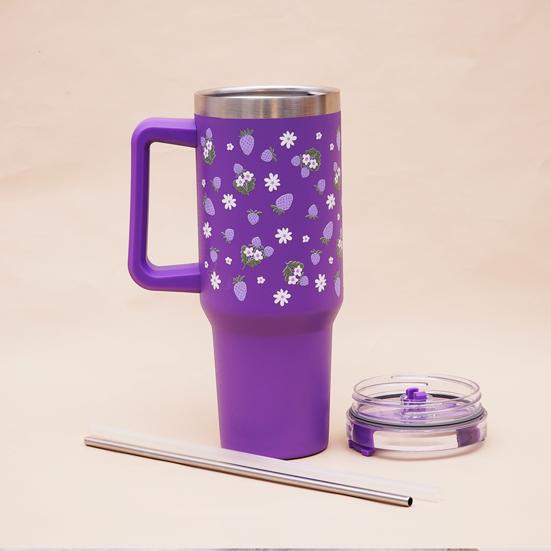 Lavender Strawberry Daisy Floral Stainless Steel Tumbler