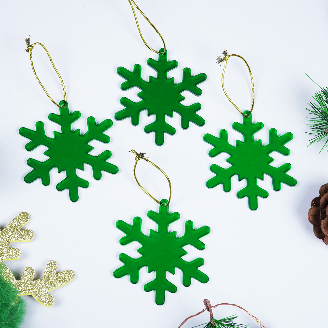 Green Snowflake Christmas Ornaments – Set of 6