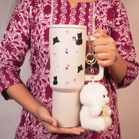 Cute Black Cat Travel Tumbler with Straw & Handle