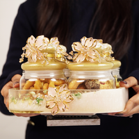 Set-4 Luxury Decorative Storage Jars Set with Pearl & Floral Lid