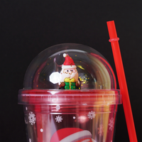 Merry Christmas Transparent Sipper with Dome Lid & Straw (Random Design Only Pack of 1)