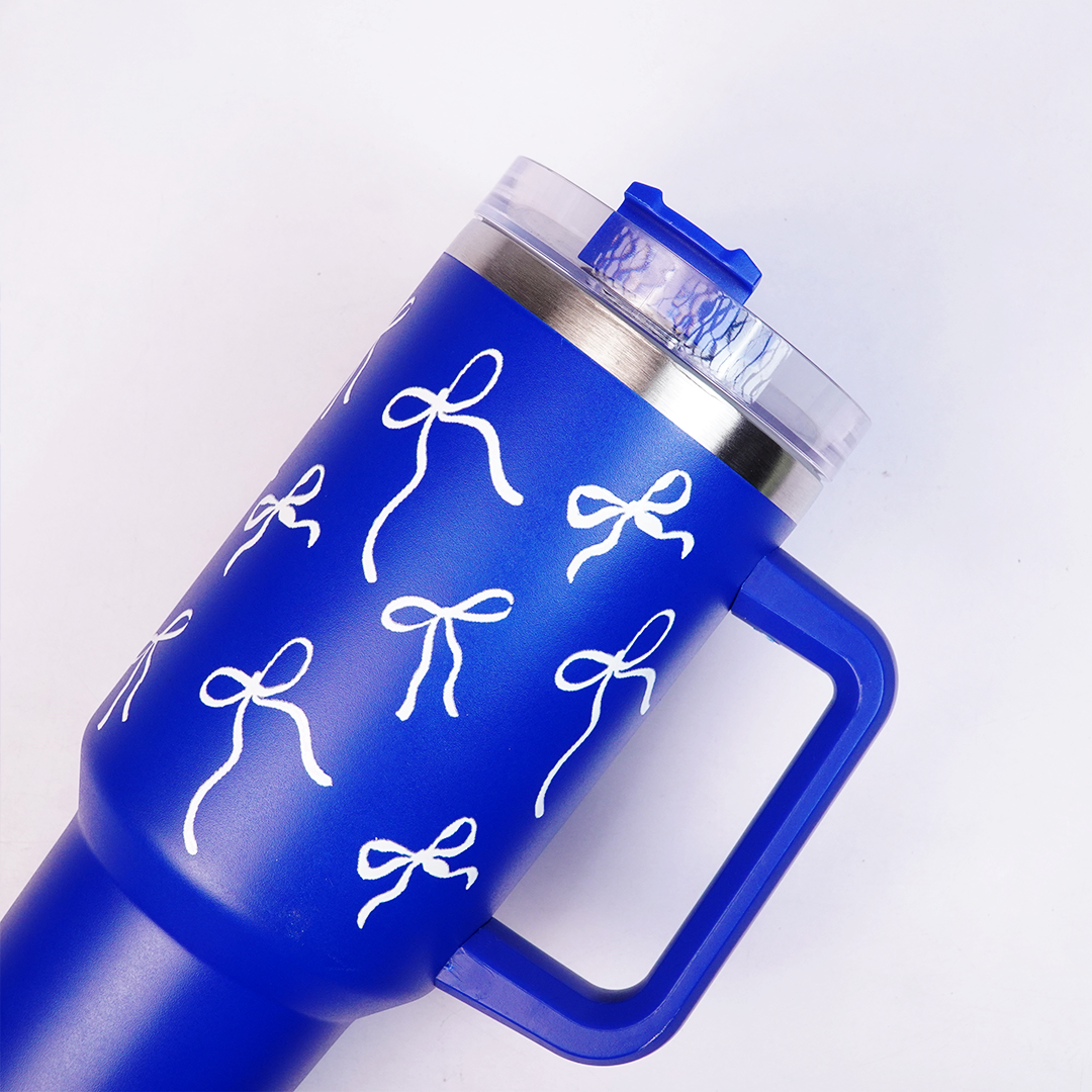 Black Butterfly Print Tumbler with Straw & Handle – Insulated Travel Tumbler (Copy)