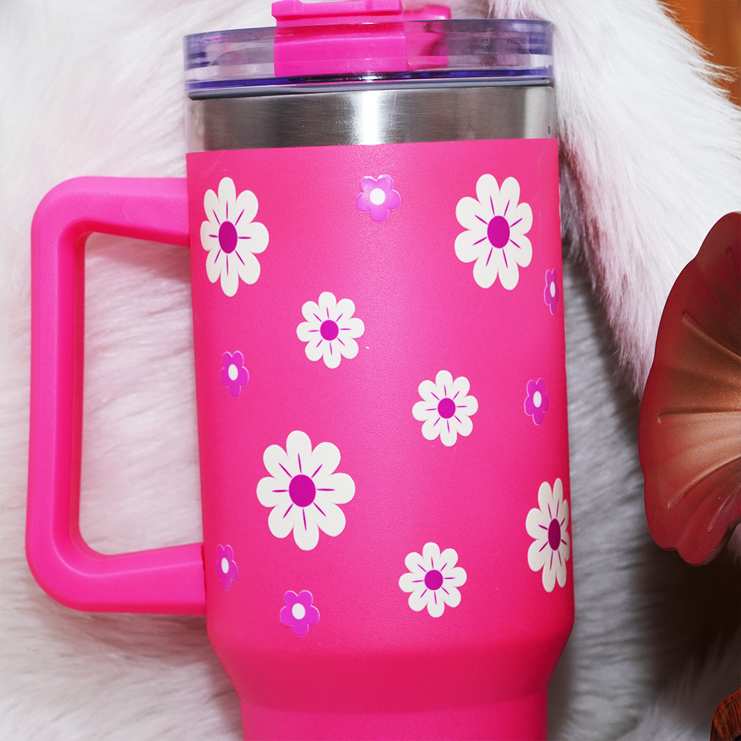 Pink Daisy Stainless Steel Floral Tumbler