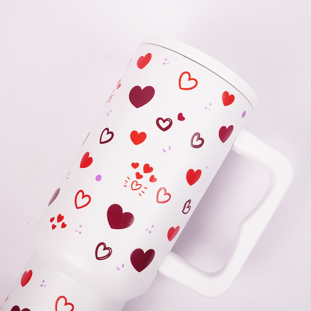 Red & Maroon Scattered Hearts Print TUMBLER