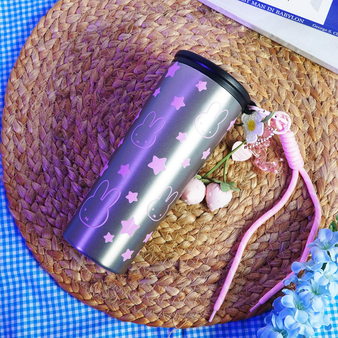 Bunny & Star Print Sipper Bottle with Charm | Reusable Travel Water Bottle | Cute Everyday Drinkware