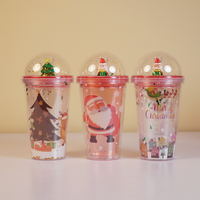 Merry Christmas Transparent Sipper with Dome Lid & Straw (Random Design Only Pack of 1)