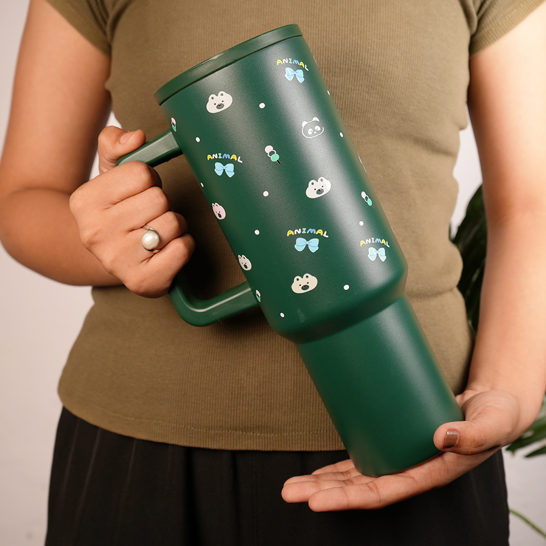 Green Animal Friend Insulated Tumbler with Handle
