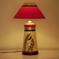 Handcrafted Warli Art Table Lamp – Red & Gold Ethnic Shade