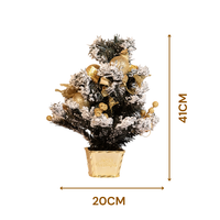 Snow-Frosted Mini Christmas Tree with Golden Decorations ( Random colors)