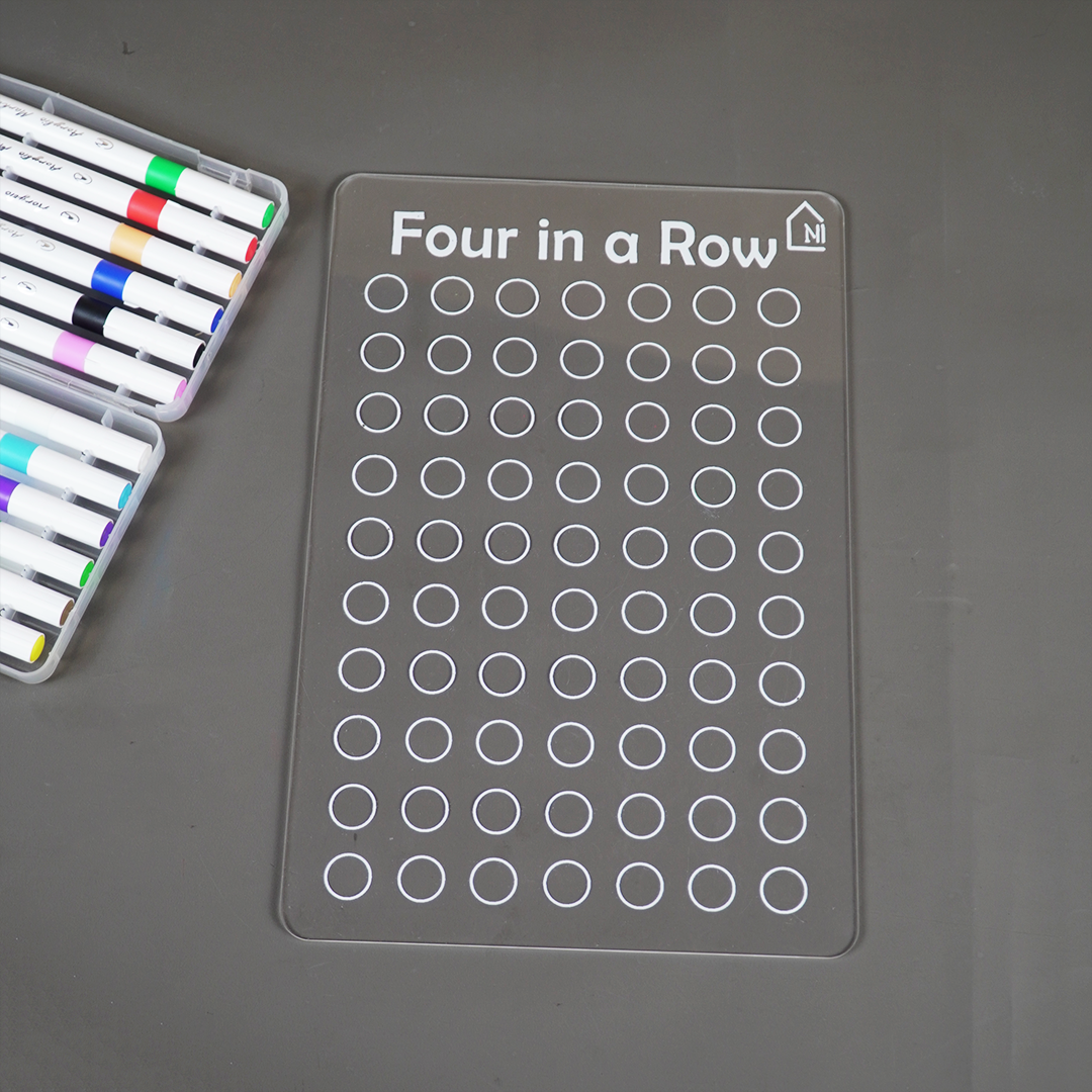 Reusable Four in a Row Game Board for Kids Learning Board with Pen Box & Cleaning Cloth