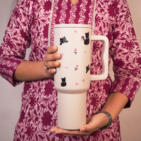 Cute Black Cat Travel Tumbler with Straw & Handle