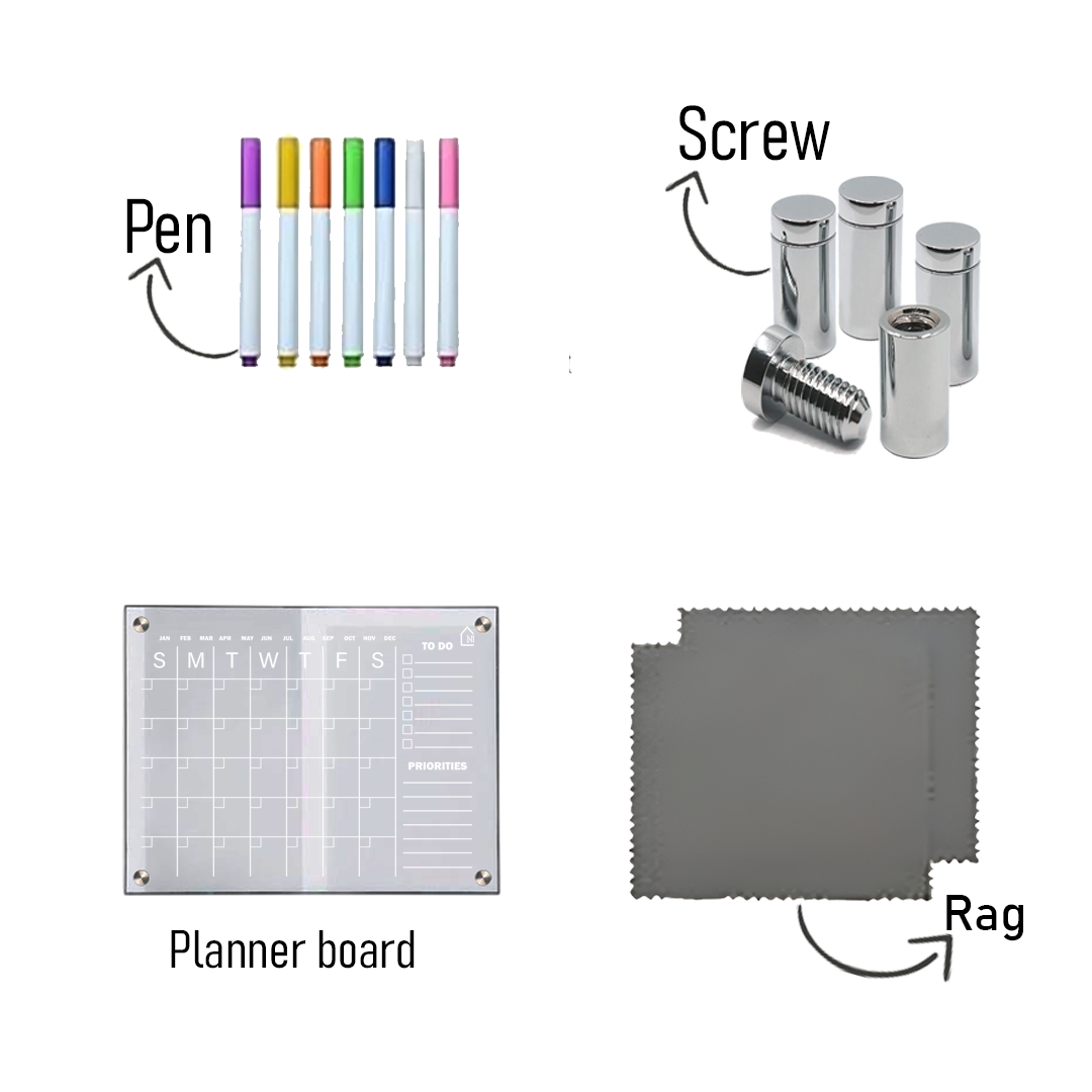 Monthly Acrylic Reusable Fridge Planner with To-Do and Priorities Blocks | Pens and Reg