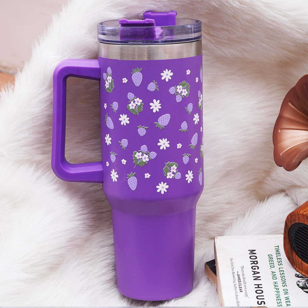 Lavender Strawberry Daisy Floral Stainless Steel Tumbler