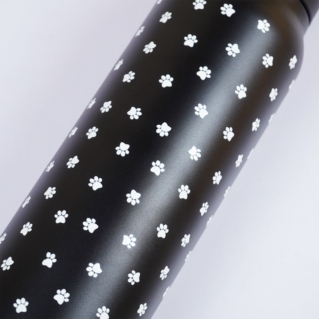 Black Paw Print Stainless Steel Water Bottle