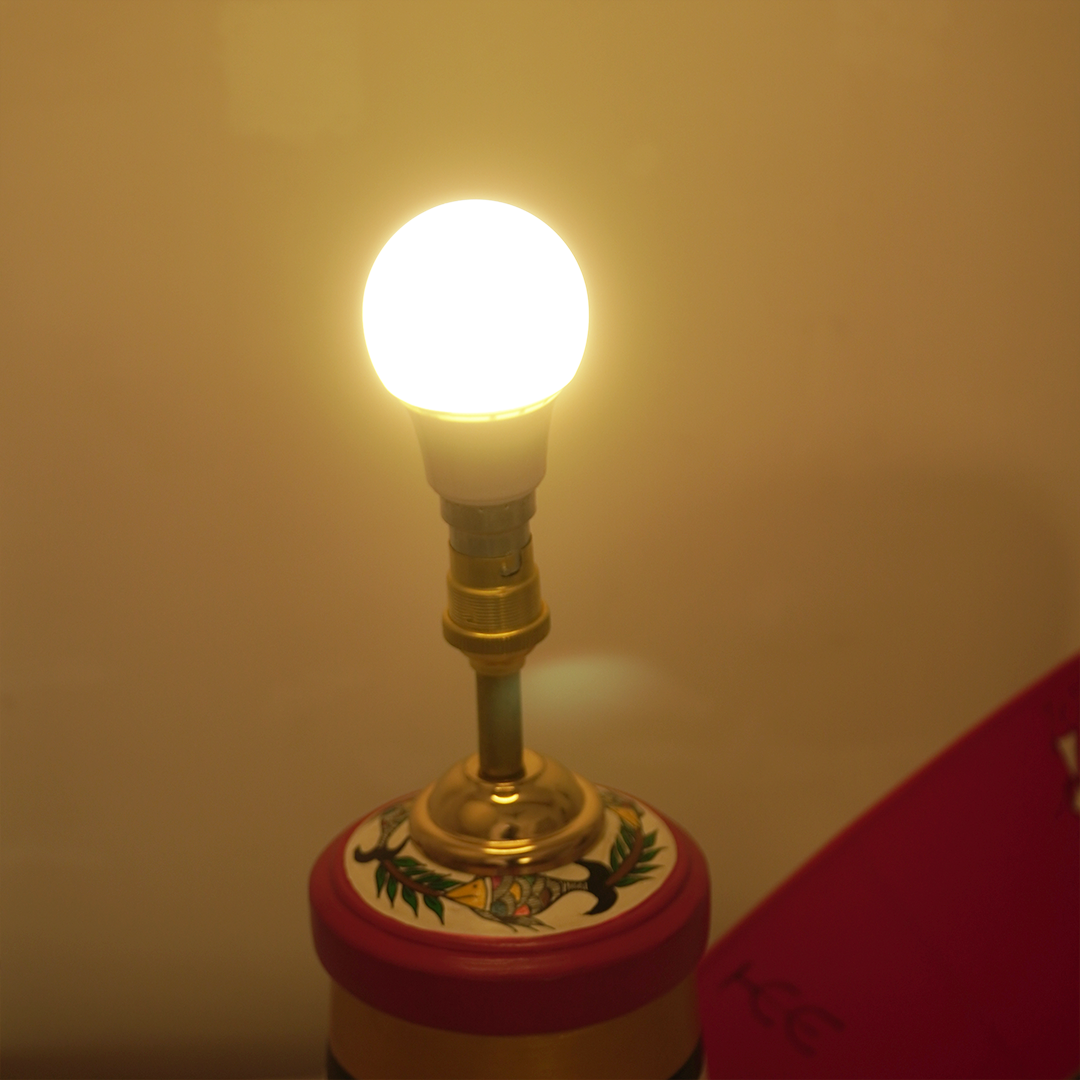 Handcrafted Warli Art Table Lamp – Red & Gold Ethnic Shade