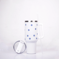 White Evil Eye Print Tumbler with Straw & Handle