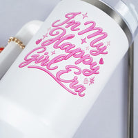 In My Happy Girl Era Printed Tumbler with Handle & Charm | Reusable Travel Cup | Cute Everyday Drinkware