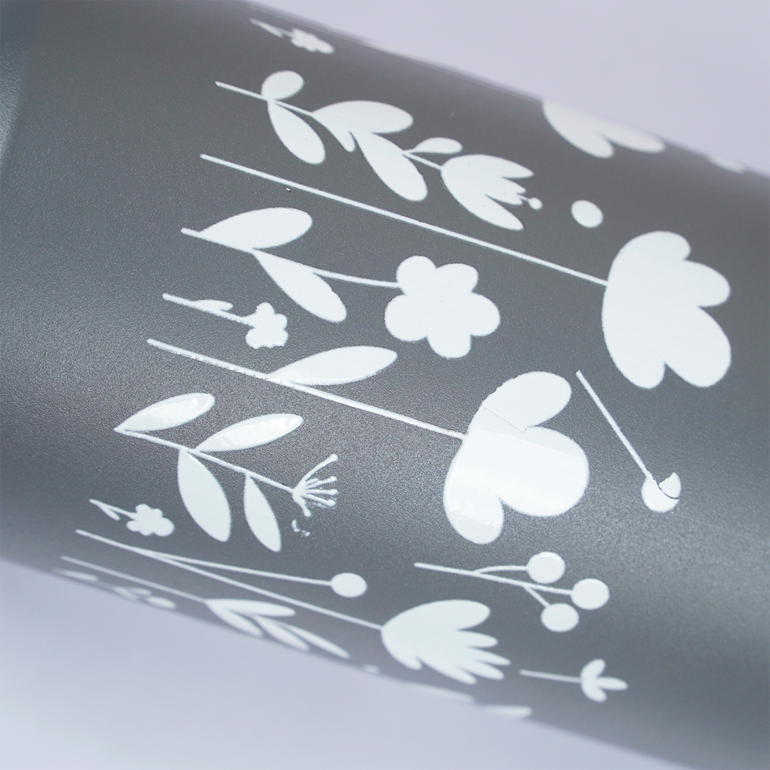 Matte Grey Floral Stainless Steel Water Bottle