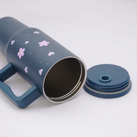 Lavender Floral Stainless Steel Travel Tumbler with Handle & Leakproof Lid | Double Wall Vacuum Insulated Coffee Mug