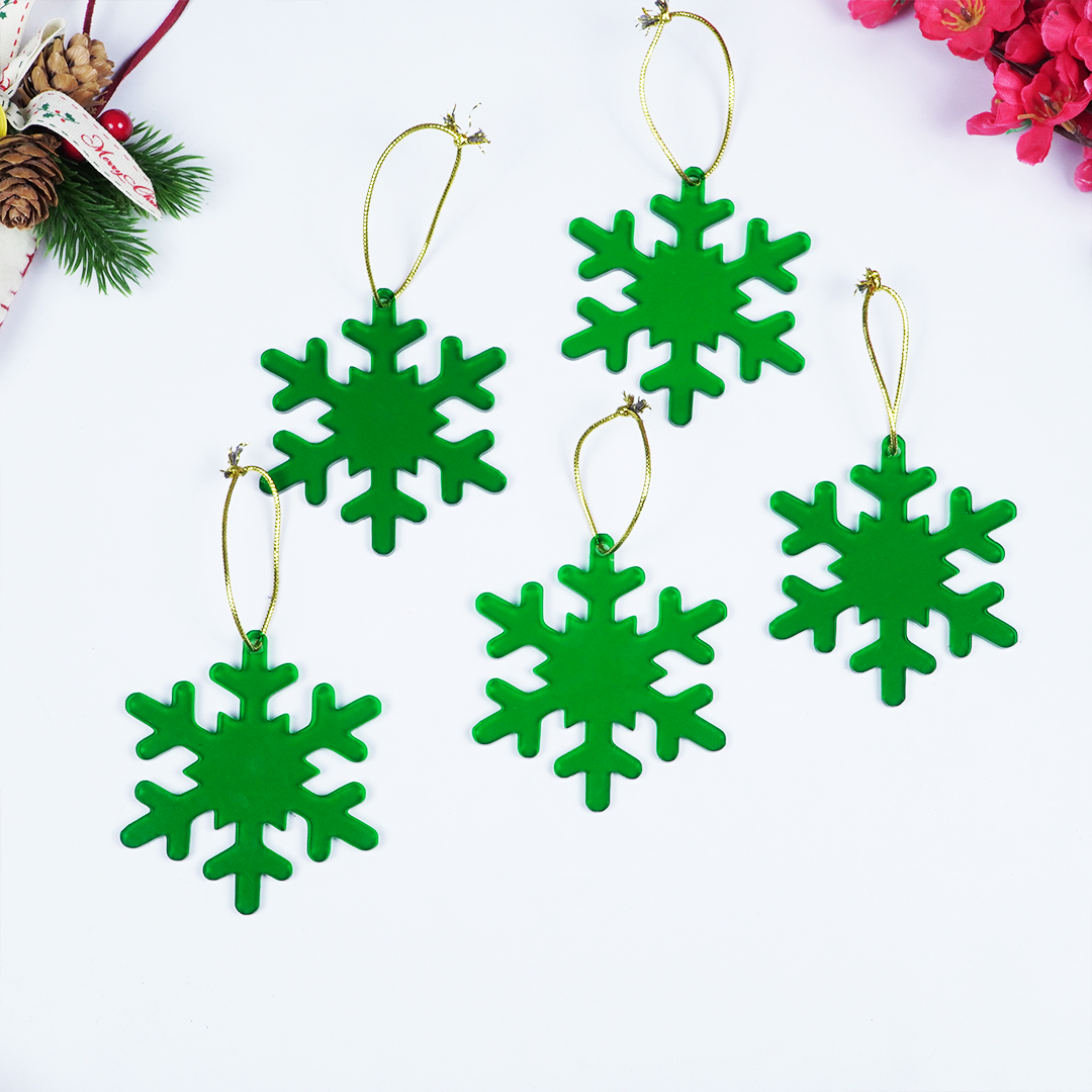 Green Snowflake Christmas Ornaments – Set of 6