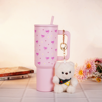 Cute Pastel Pink Tumbler with Bow, Daisy & Heart