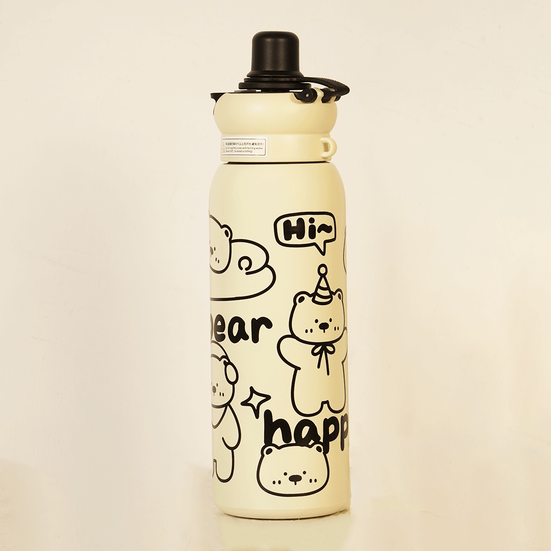 Happy Bear Stainless Steel Water Bottle - Memories InsiteHAPPY BLACK BEAR SHIPPER BOTTLE - 650 ML