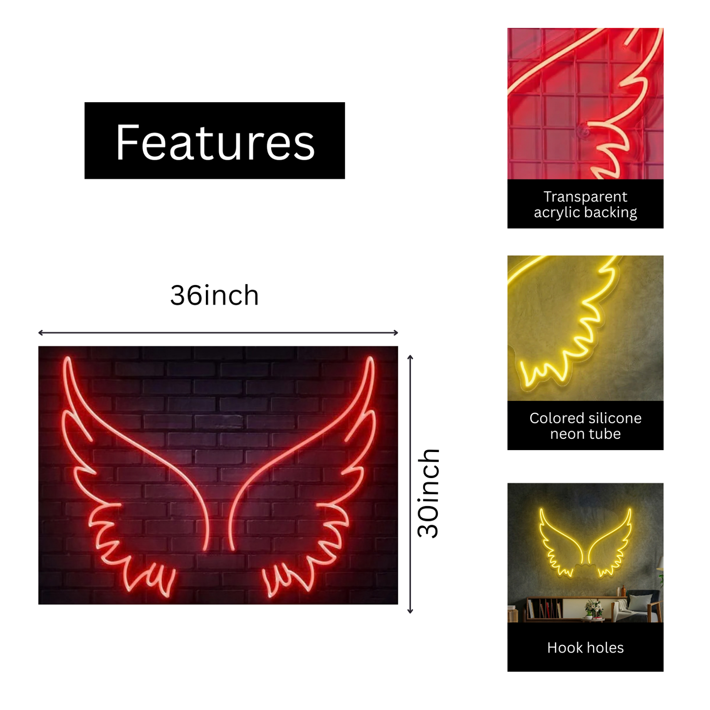 Angel Wings Neon LED Light – Vibrant Wall Décor for Bedrooms, Cafés & Creative Spaces