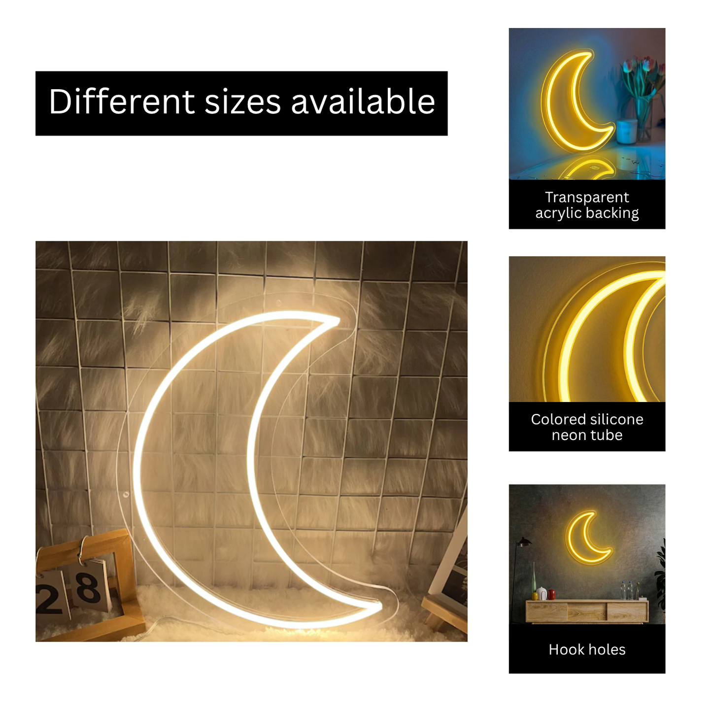 Crescent Moon Neon LED Light – Aesthetic Wall Décor for Bedroom & Living Spaces