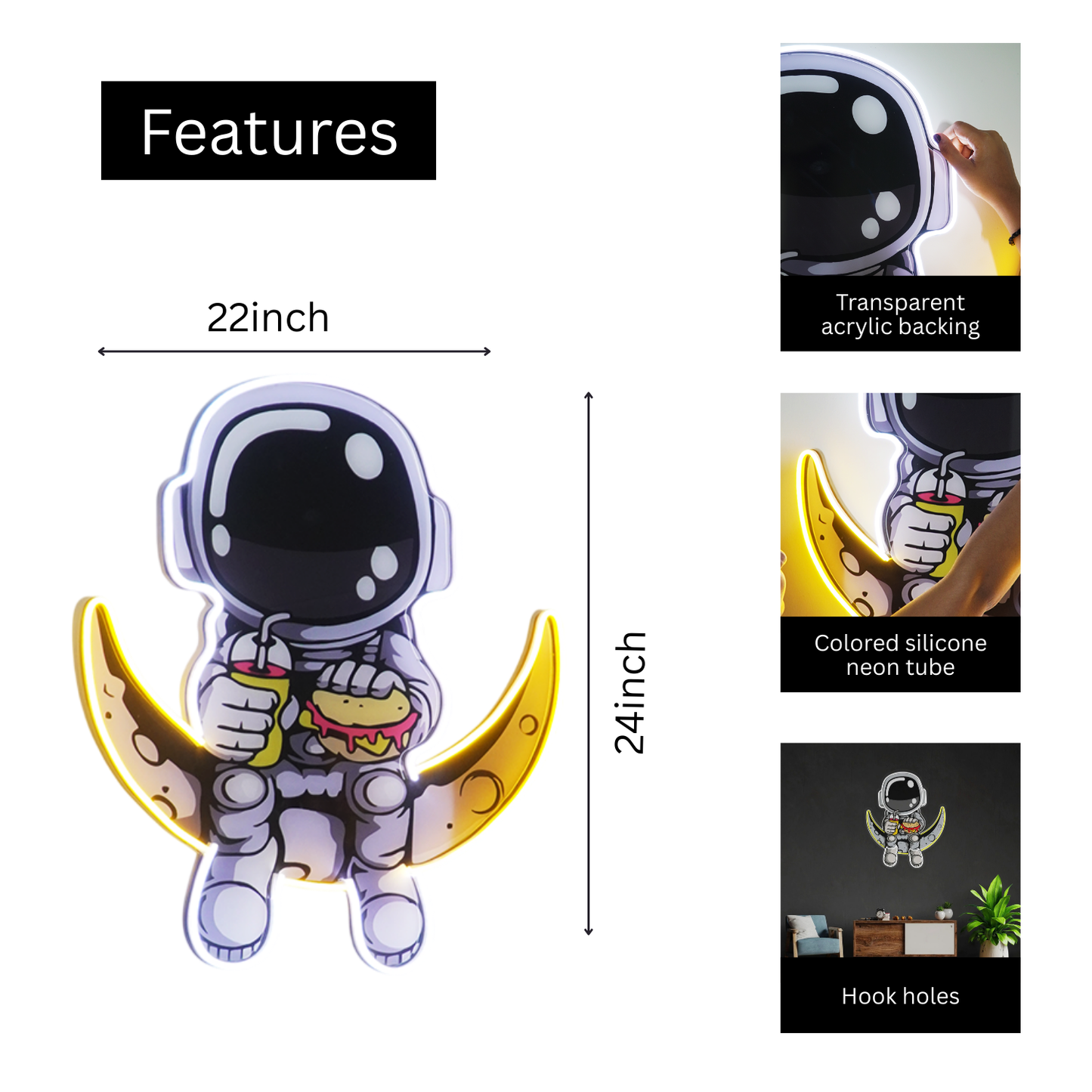 Astronaut Neon LED Wall Light – Space Neon Sign | Astronaut Moon Wall Décor