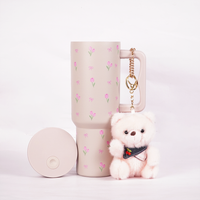 Pink Tulip Bow Tumbler with Straw & Hand