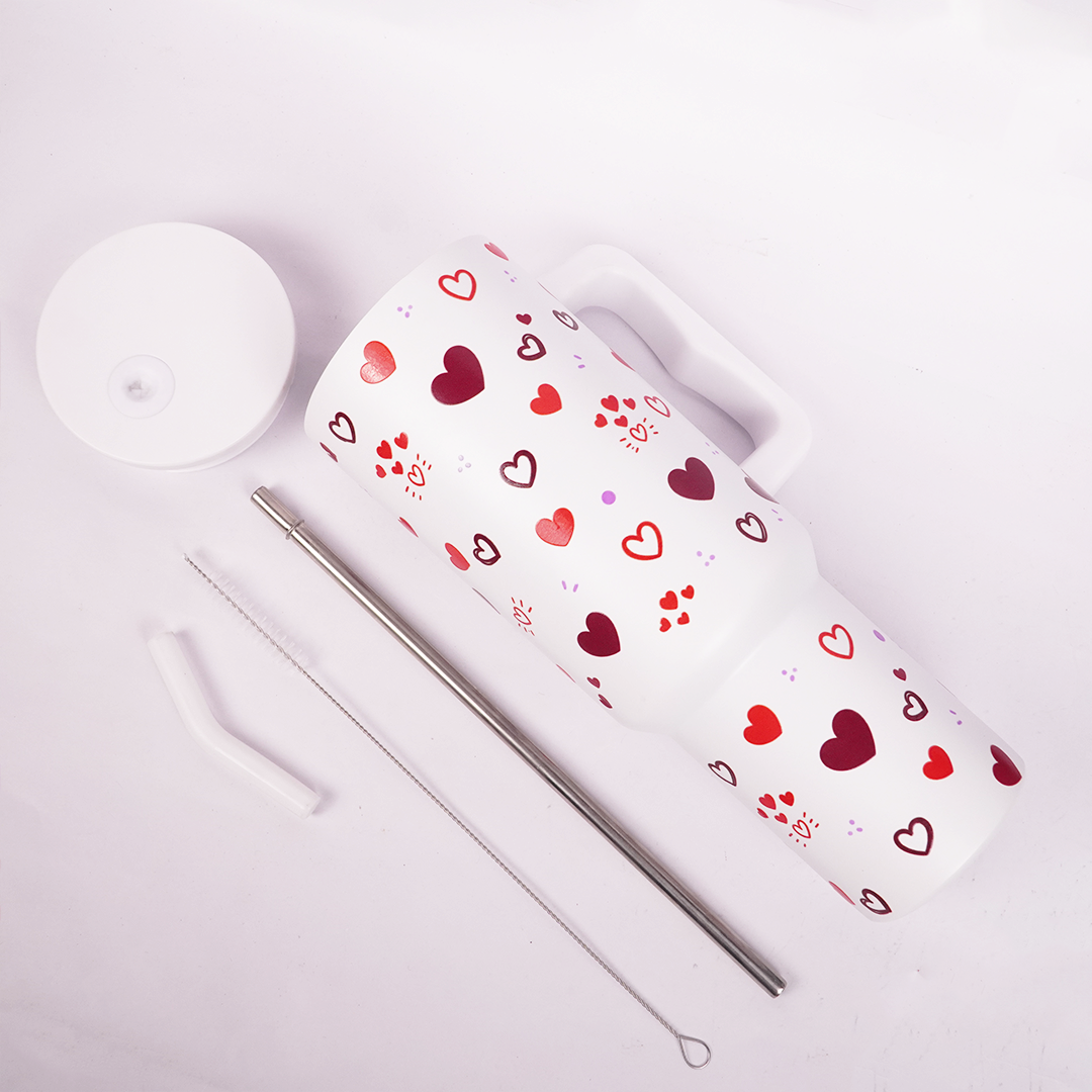 Red & Maroon Scattered Hearts Print TUMBLER
