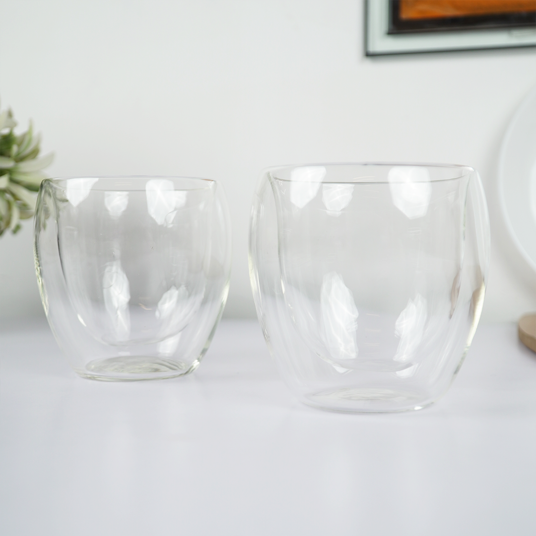 Double Wall Glass Cups | Heat Resistant Clear Glass for Coffee, Tea & Drinks