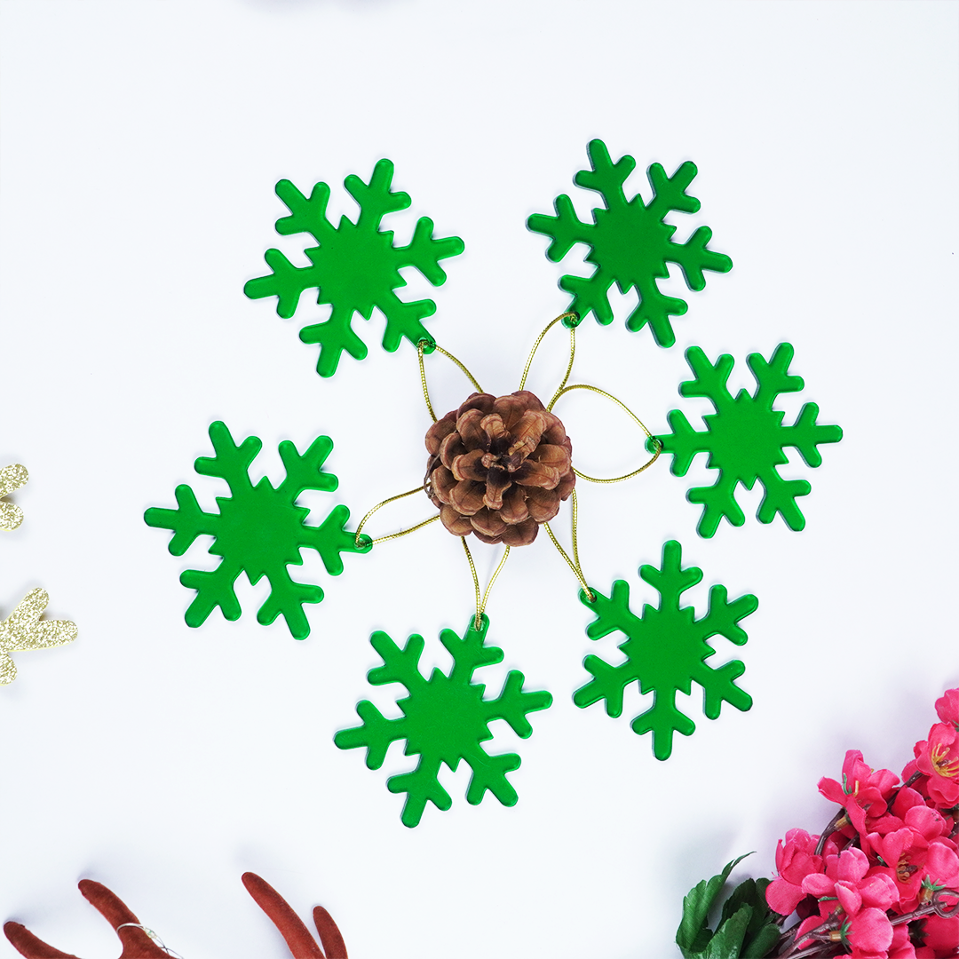 Green Snowflake Christmas Ornaments – Set of 6