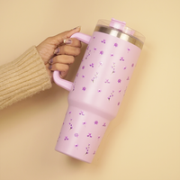 Floral Insulated Tumbler with Handle & Straw