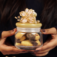 Set-4 Luxury Decorative Storage Jars Set with Pearl & Floral Lid