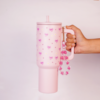 Cute Pastel Pink Tumbler with Bow, Daisy & Heart
