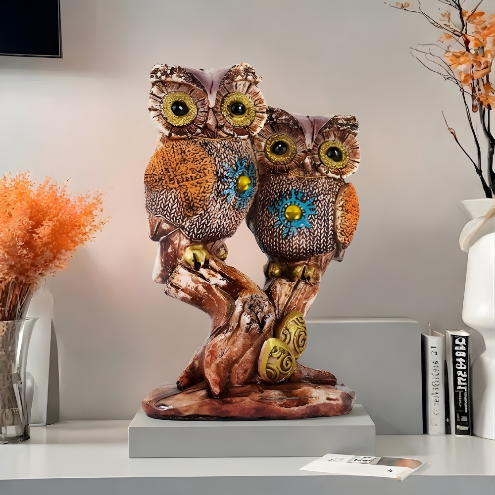 OwlBond™ Resin Decor Showpiece – Couple Owl Figurine on Tree