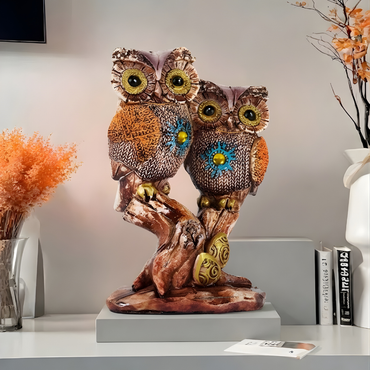 OwlBond™ Resin Decor Showpiece – Couple Owl Figurine on Tree