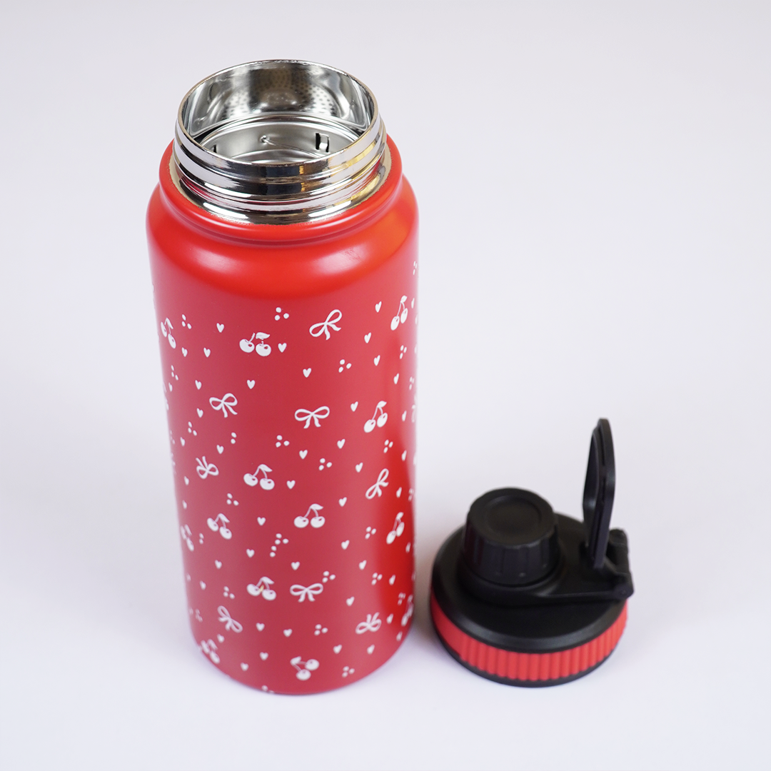 Cherry Print Stainless Steel Water Bottle