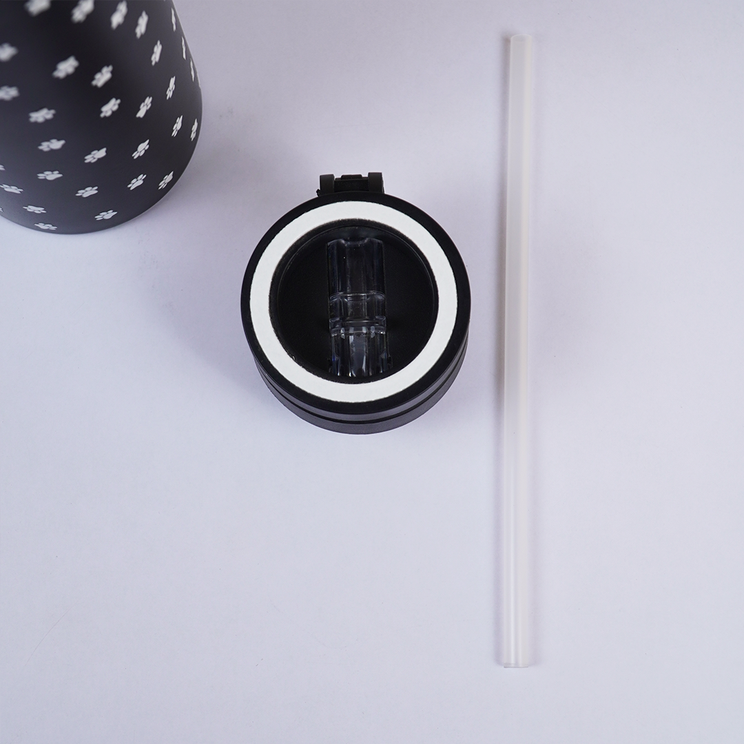 Black Paw Print Stainless Steel Water Bottle