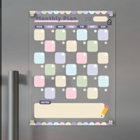 Pastel Acrylic Monthly Planner Board – Magnetic Fridge Organizer with Notes Section, Pens & Rag