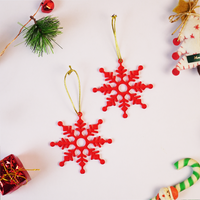 Set-6 Christmas Snowflake Ornaments – Red Hanging Decorations for Tree