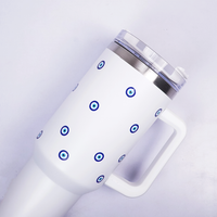 White Evil Eye Print Tumbler with Straw & Handle
