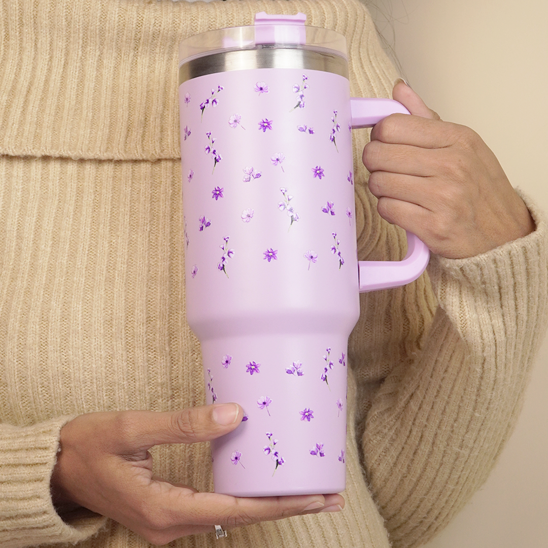Floral Insulated Tumbler with Handle & Straw